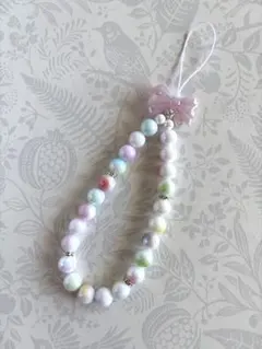 ビーズストラップ　スマホストラップ　携帯ストラップ　パステル