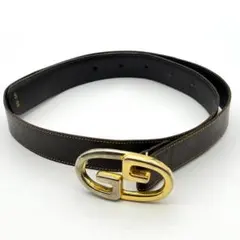 グッチ ベルト Gロゴ金具 バイカラー ゴールド シルバー レザー ブラウン