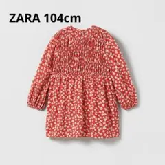 ZARA 104センチ　女の子　赤い花柄 長袖ワンピース