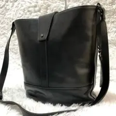 【美品✨バケツ型】マーガレットハウエル　ショルダーバッグ　ブラック　オールレザー