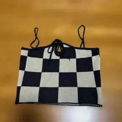 チェッカーフラッグ柄 ホルターネック ニットトップス
