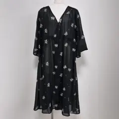 E339 美品ロペピクニック 総柄刺繍ロングガウンワンピース ブラック 38