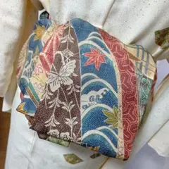 長尺大人の兵児帯半幅帯ハンドメイド澪No2505着物リメイク正絹 多色波模様