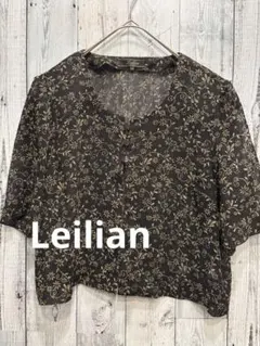 レリアン』フリル ブラウス 半袖【L】ブラック 花柄 総柄 薄手 上品 
