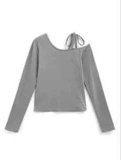 GRL グレイル リボンワンショルテレコリブトップス グレー
