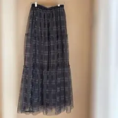 チェック柄チュールスカートロング