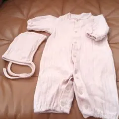 ベビードレス ピンク 50-60cm 帽子付き