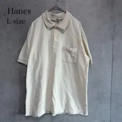 Hanes ポロシャツ L アイボリー 半袖 ワンポイント 胸ポケット 古着のサムネイル