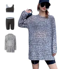 M　3点セット 水着 カバーアップ ラッシュガード 体型カバー ジム　グレー