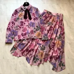 美品♡ジルスチュアート シェリルフラワーセットアップ ベロアリボン 花柄 M