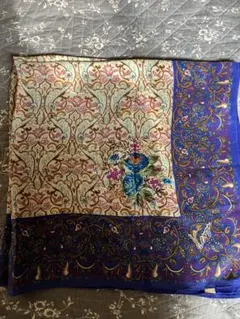 KENZO 大判スカーフ 青・茶・赤　花柄　シルク