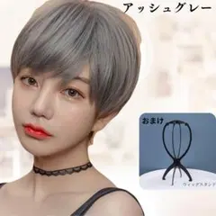 フルウィッグ ショート アッシュグレー 小顔 男装 かつら コスプレ 前髪ありのサムネイル
