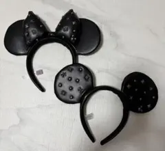 【美品ペア】ディズニー　レザー　スタッズ　カチューシャ　ミッキー&ミニーセット