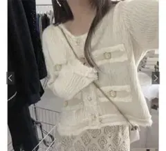 【GRL】フリンジショート丈ニットカーディガン