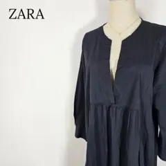 【ロング】ザラ フレアワンピース　ティアードワンピ スキッパーネック ヘムライン