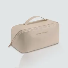 ベージュポーチ 化粧ポーチ 収納バッグ 化粧品収納 大容量 携帯性 軽量
