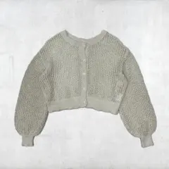 レトロガール クロップド丈 メッシュニットカーディガン 長袖 ホワイト 短丈