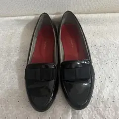 オリエンタルトラフィック　リボン付き黒フラットシューズ