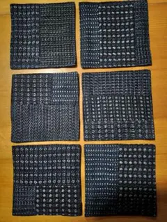 藍染久留米絣等古布コースター6枚 ハンドメイド パッチワーク D