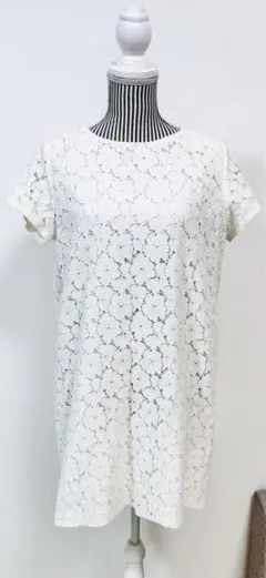 【新品未使用】earth m&e 総レース　半袖　ワンピース　Aライン　フリー