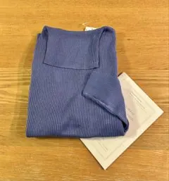 Samansa Mos2 【マシンウォッシャブル】ニットリブタートルネックブルー