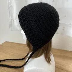 ハンドメイド◆黒のバラクラバ・ボンネット・ビーニー・ニット帽