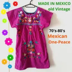 70s〜80s ヴィンテージ メキシカンワンピース 手刺繍 チュニック パープルのサムネイル