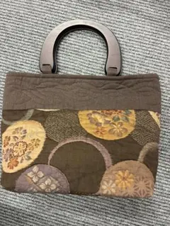 ハンドメイド パッチワーク バッグ 木製ハンドル 和柄 花柄 手作り