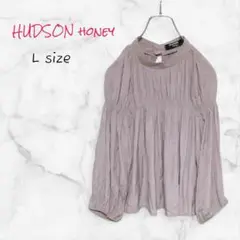 HUDSON honey ブラウス ギャザー バンドカラー L パープル