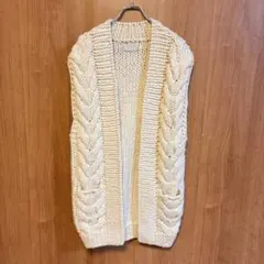 【Audrey and John Wad】ロングニットベスト　ウール　白　フリー