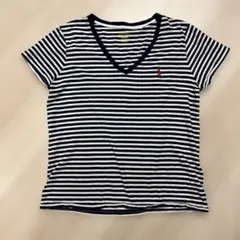 【美品L】Polo Ralph Lauren ストライプ Vネック Tシャツ