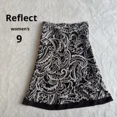 【美品】Reflect リフレクト ペイズリー柄 フレアスカート 黒 白 9号