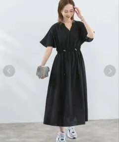 アーバンリサーチロッソ リネン混 ロングワンピース ウエストリボン 黒