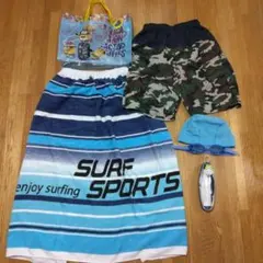 キッズ男の子　プール用水着、ラップタオル、帽子、ゴーグル、プールバッグ5点セット