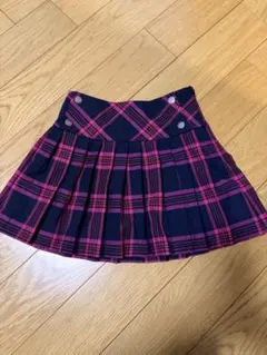 jacadi 116センチ ネイビー ピンク チェック プリーツスカート