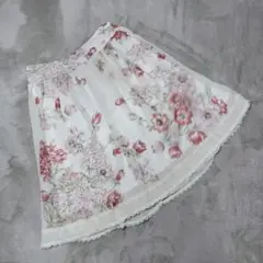 レストローズ 花柄 フレアスカート ひざ丈 M シフォン 裏地あり