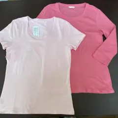 【2枚セット】ユニクロ　Tシャツ　ピンク　ドライクルーネック　M