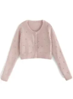 グレイル/GRL/ビジューシャギーニットショート丈カーディガン M ピンク 新品