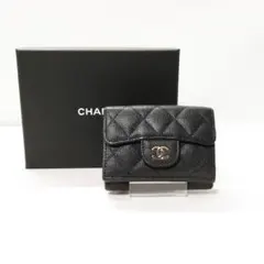 상태좋음 級 CHANEL シャネル マトラッセ 三折り財布 黒 キャビアスキン