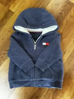 フリース素材 ネイビー フード付きパーカー