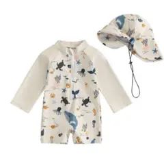 90cm 男の子 ベビー 水着 ラッシュガード 日焼け予防 カバーオール ブルー