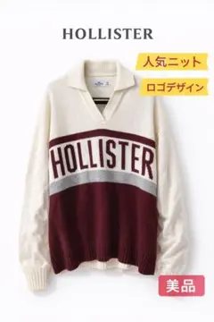【美品】HOLLISTER ロゴニットセーター XS 白 ボルドー 人気デザイン