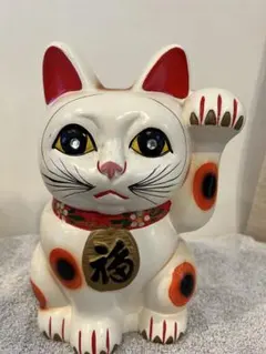 招き猫 陶器製 置物 幸運貯金箱34センチ×20センチ大きめ昭和レトロ 2026