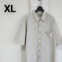 古着　CARIBBEAN　半袖シャツ　グレー　ベージュ　シルクシャツ　XL
