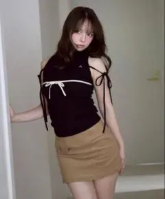 ANDMARY Adele ribbon tank black - メルカリ