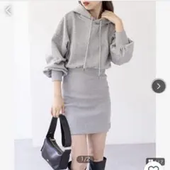 Chico フードスウェットリブミニワンピース