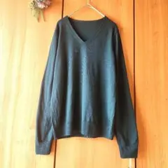 ☘️【無印良品】シルク&ウール 薄手ニット 長袖 Vネックダークグリーン