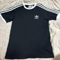 アディダス リンガーネックＴシャツ M ブラック 刺繍ロゴ トレフォイル 半袖