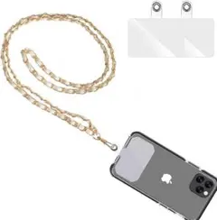 スマホ　ストラップ　首掛け　ブラウン　チェーン　落下防止　携帯　透明タグ
