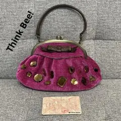 美品 Think Bee! シンクビー がま口 ハンドバッグ ビジュー ピンク